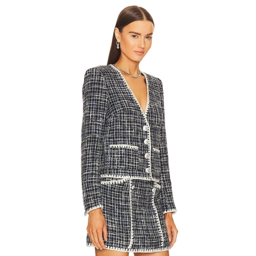 NEW Veronica Beard Bosea Tweed Cotton Blend Jacket Navy Multi 12 - Picture 5 of 17